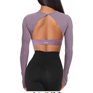 shirt bra Open Back Crop Top with Removable Pad Backless Workout Gym Shirt XS